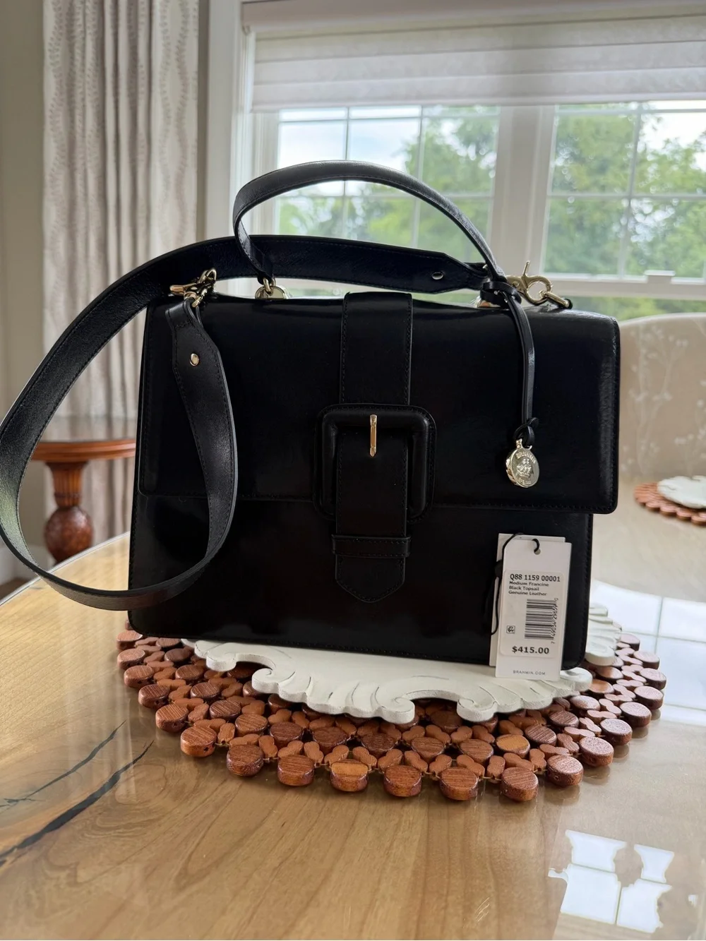 Brahmin  medium Francine Black Topsail Genuine Leather  Style Q88115900001